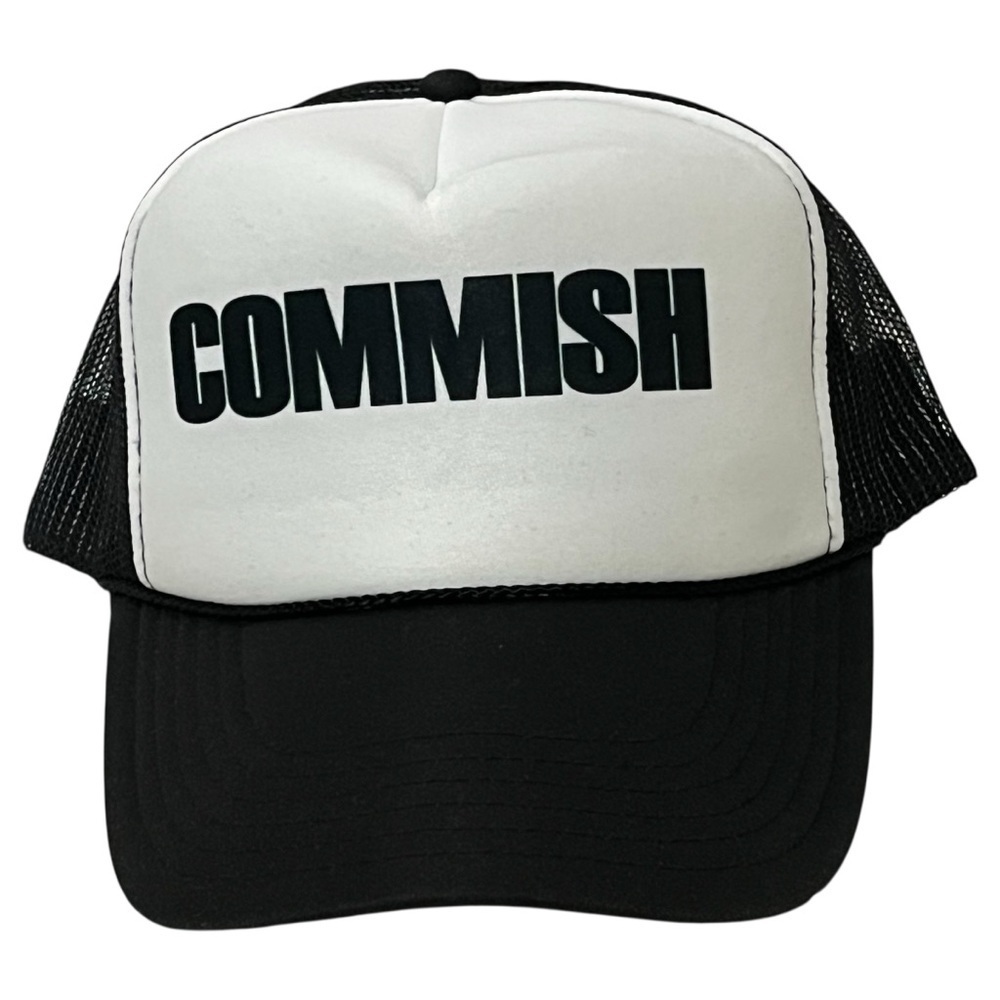 COMMISH Black and White Adjustable Polyesther Mesh Trucker Hat by OTTO